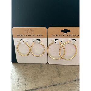 Darla Collection 18k Sterling Silver Lot of 2 Hoop Hinged Earrings Textured NWOT